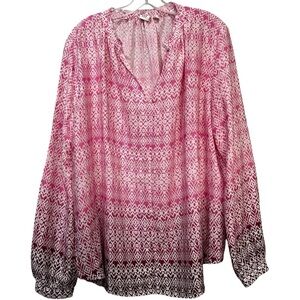 Gap Large Tall Pink Purple Gradient Long Sleeve Flowy Secretary Blouse Y7